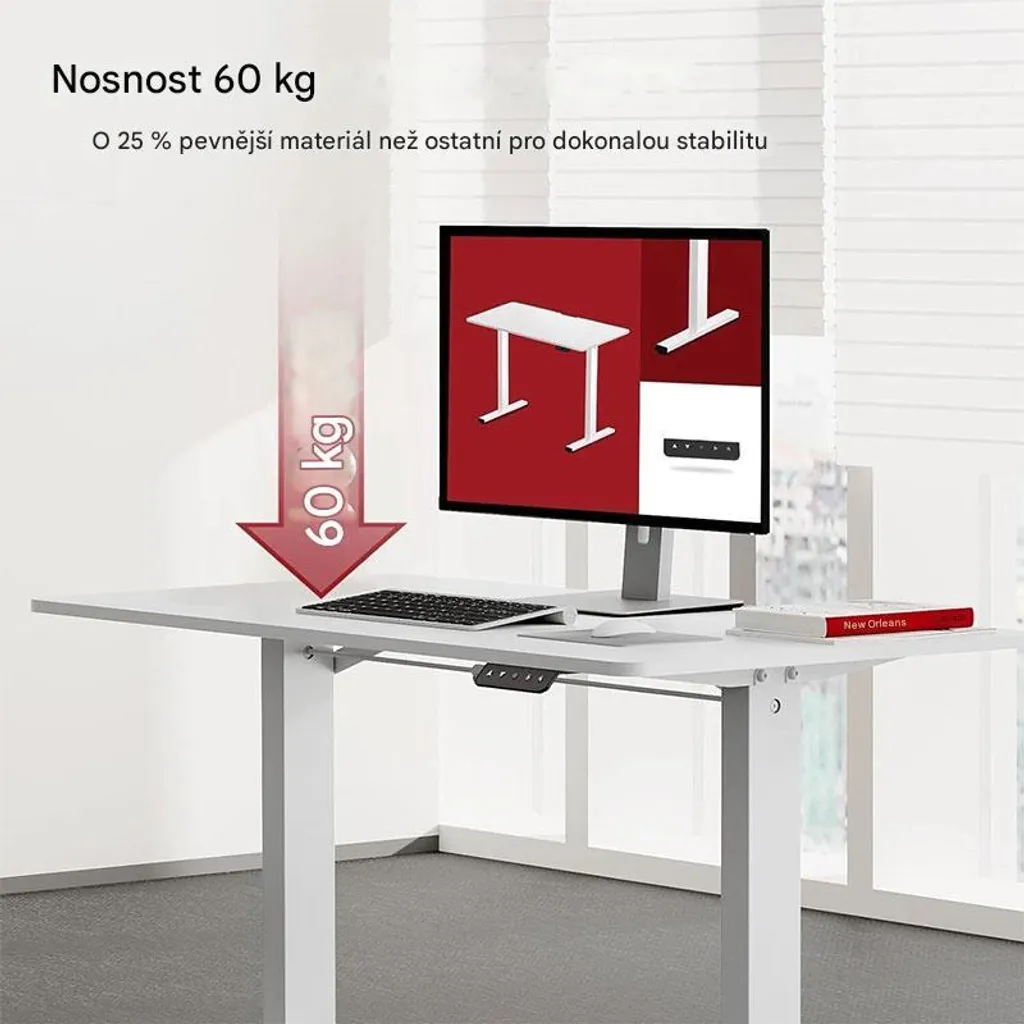 Bureau assis-debout blanc 110x60 cm table ergonomique réglable QS1W