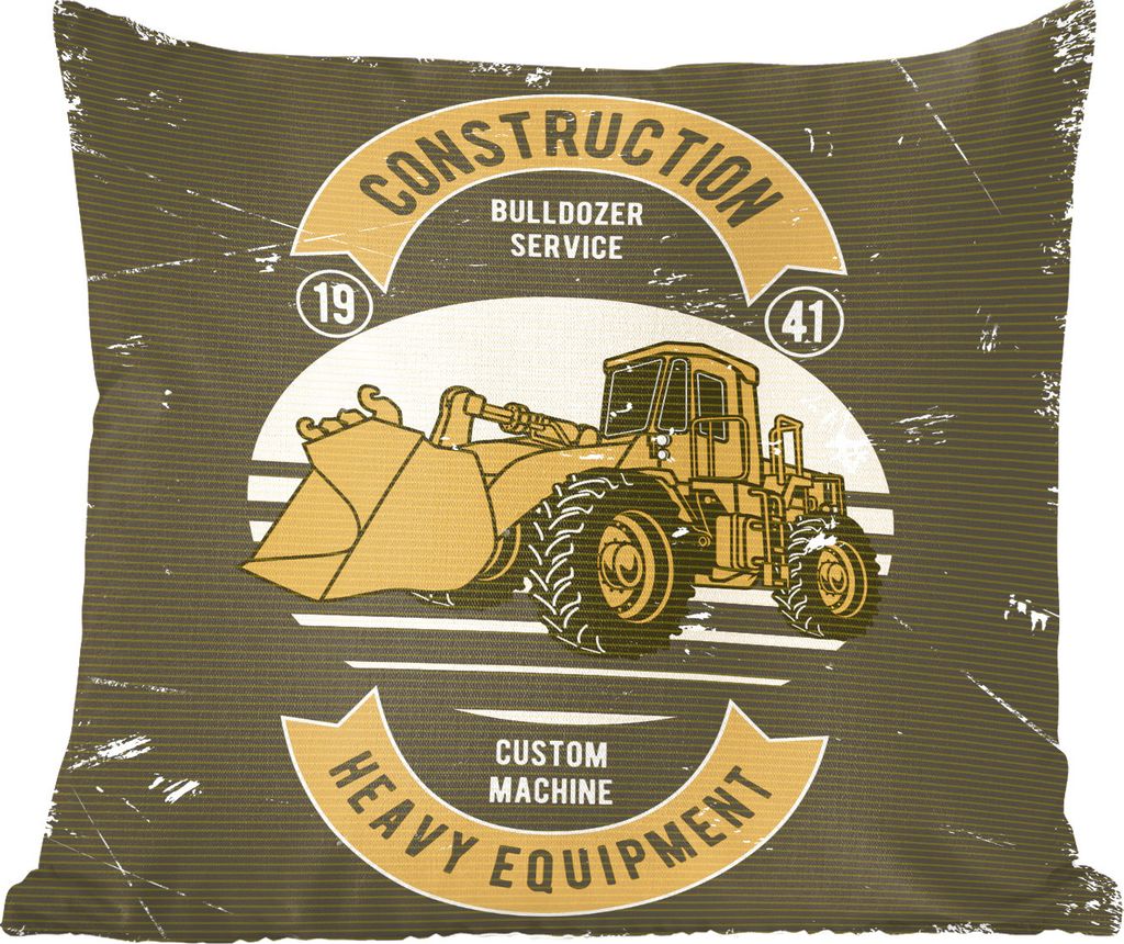 MuchoWow Zierkissen Sofakissen Wohnzimmer Dekokissen 60x60 cm Bulldozer - Vintage - Zeichnung - Sitzfläche - Foto Polster