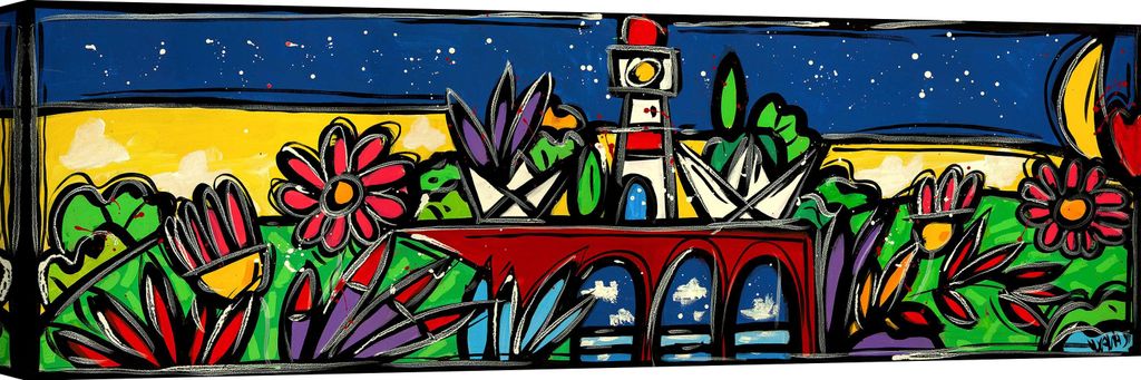 Leinwandbilder, farbige Landschaft - Wallas - Das Meer hinter der Brücke - 120 x 40 cm