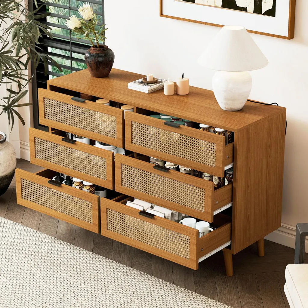 Commode de chambre à 6 tiroirs bois meuble haut pour organiser vos vêtements