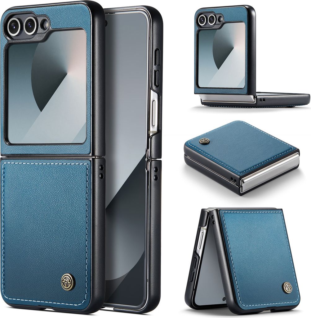 Lederhülle für Samsung Galaxy Z Flip 6 / Z Flip 7 FE Ultra Dünn Hybrid PolyurethanHart PC Stoßfeste Schutzhülle Blau