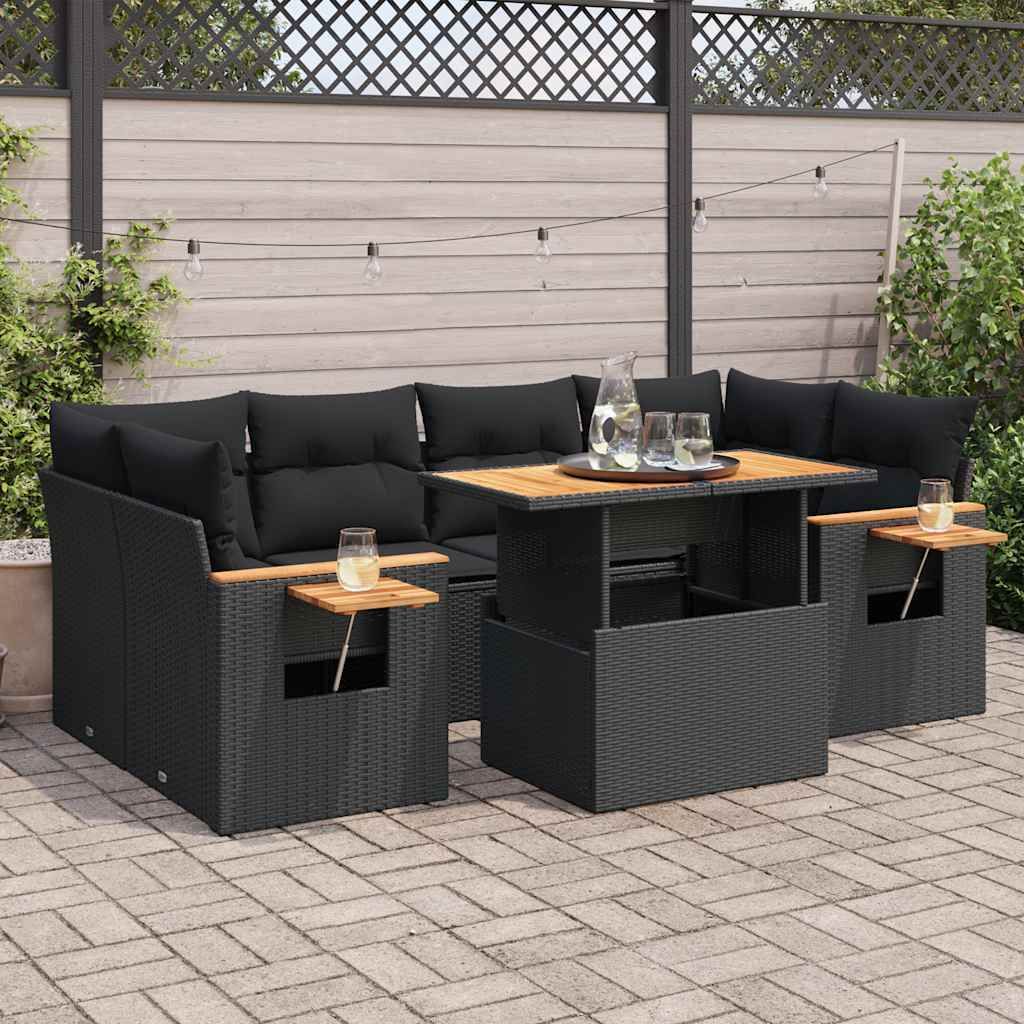 Maison Exclusive - 7-tlg. Garten-Sofagarnitur mit Kissen Schwarz Poly Rattan