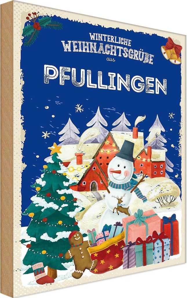 vianmo Holzschild 18x12 cm Weihnachtsgrüße PFULLINGEN Weihnachten