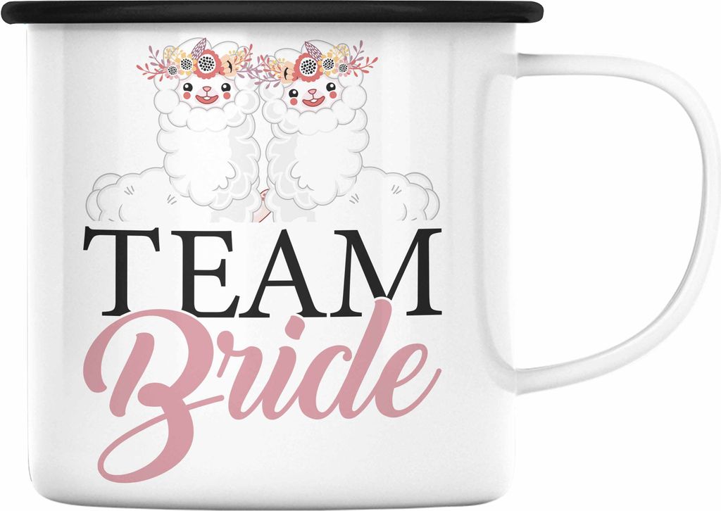 Trendation - Team Braut Emaille Tasse Geschenk Trauzeugin Geschenkidee Lustige Emaille Emaille Tasse LLama Danke (Schwarz)