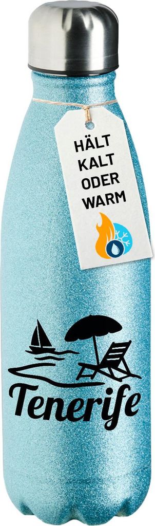 Huuraa Trinkflasche Tenerife Inselmotiv Spanien 500ml Blue Edelstahl Wasserflasche Trinkflasche Geschenkidee