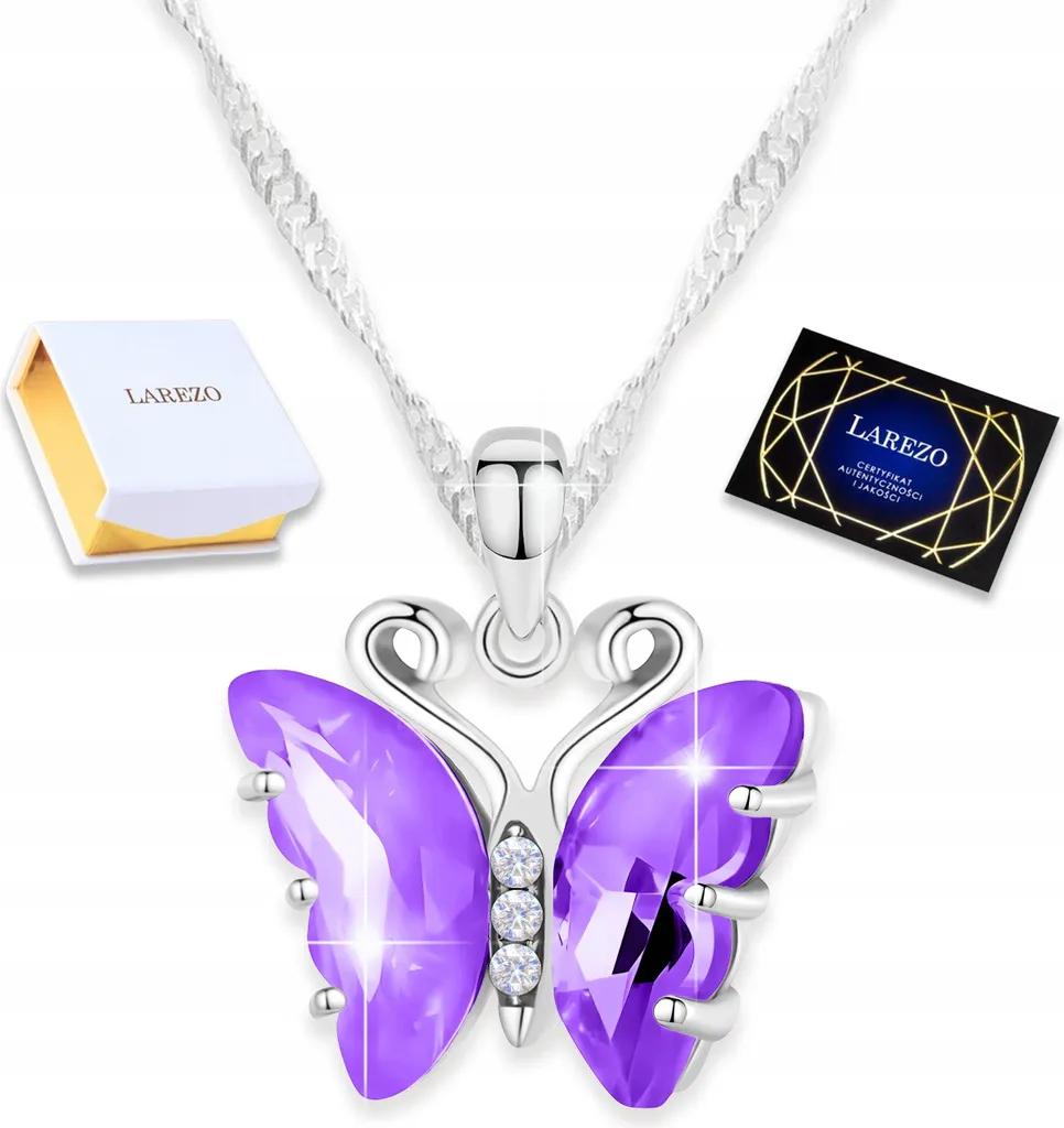 Collana Farfalla Viola Argento 925 - Ciondolo con Pietra per Regalo Donna