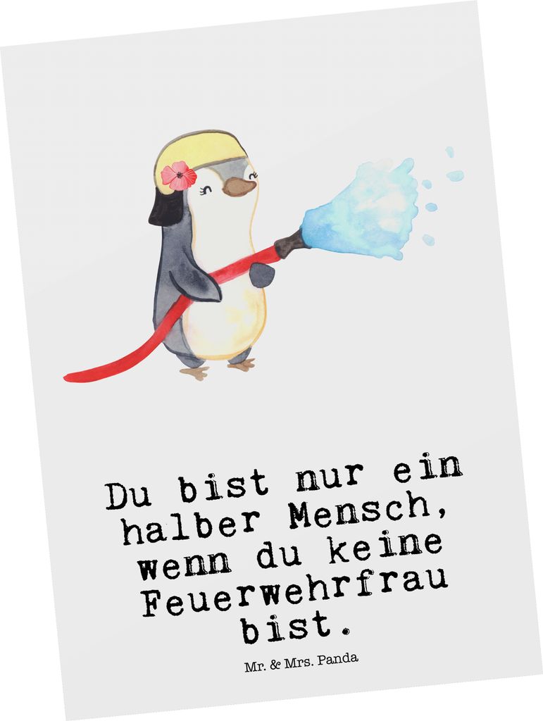 Mr. & Mrs. Panda Postkarte Feuerwehrfrau Herz - Weiß - Produktbild 