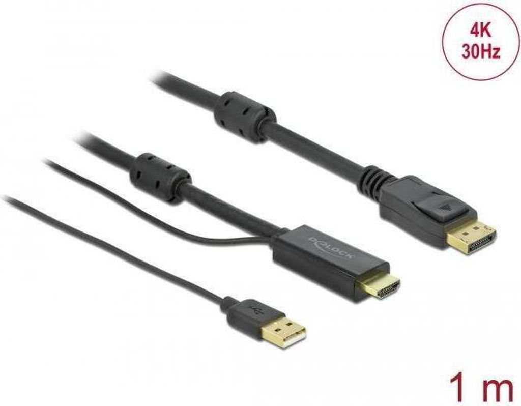 DELOCK HDMI zu DisplayPort Kabel 4K 30Hz 1,0m