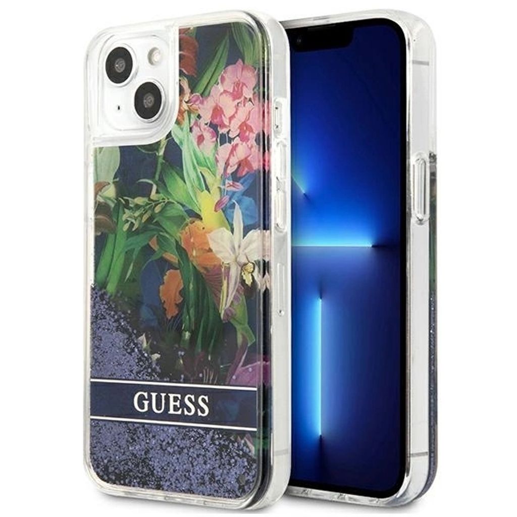 Guess Guhcp13Slflsb Iphone 13 Mini 5,4 Blau/Blaues Hartschalenetui Blume Flüssigglitter