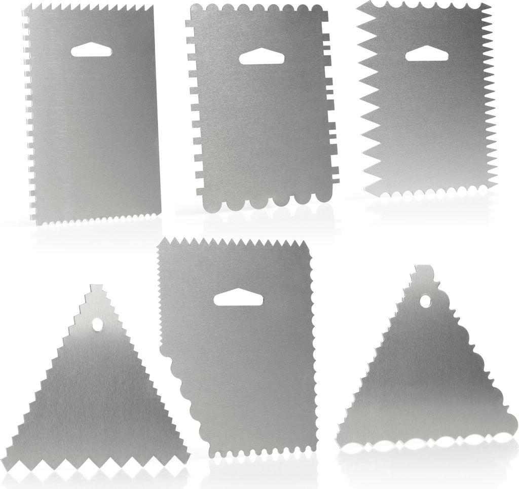 com-four 6-teiliges Teigschaber-Set - Tortenspachtel aus Aluminium - Modellierwerkzeug für Backen und Kochen - Streichpalette mit 23 Mustern