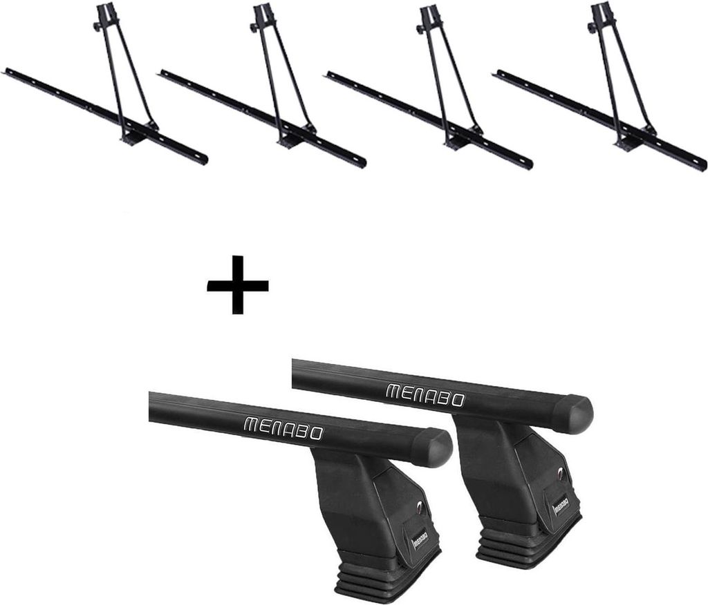 4x Fahrradträger ORION + Dachträger Menabo Tema Stahl kompatibel mit für Peugeot 3008 (SUV 5 Türer) 2009-2016