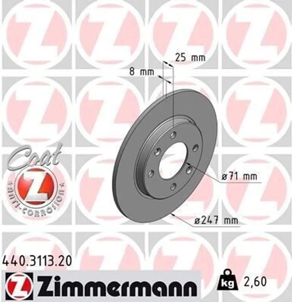 Disque de frein Zimmermann 440.3113.20 pour Peugeot 206 et Citroën Saxo