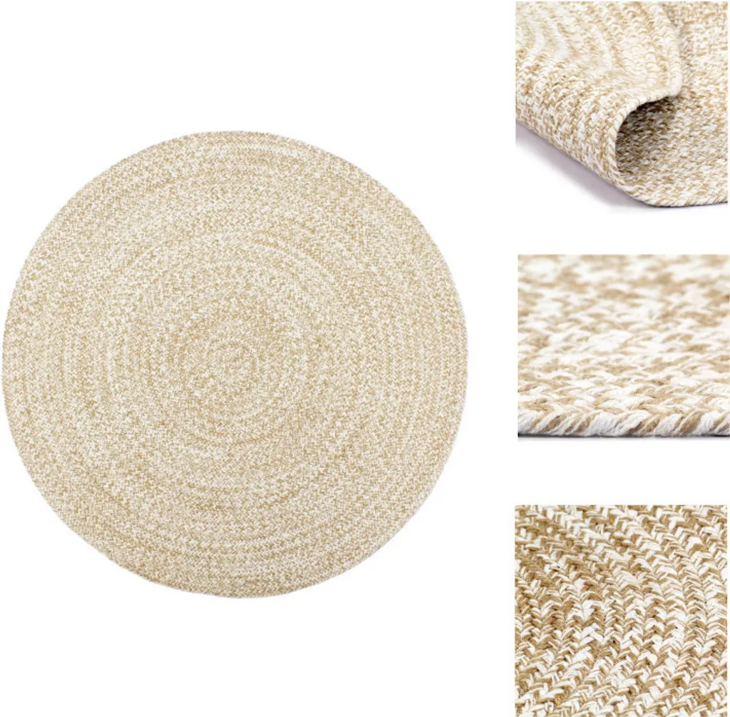 vidaXL Tapis Fait Main Jute Naturel Blanc et Marron 180 cm Rond Chic