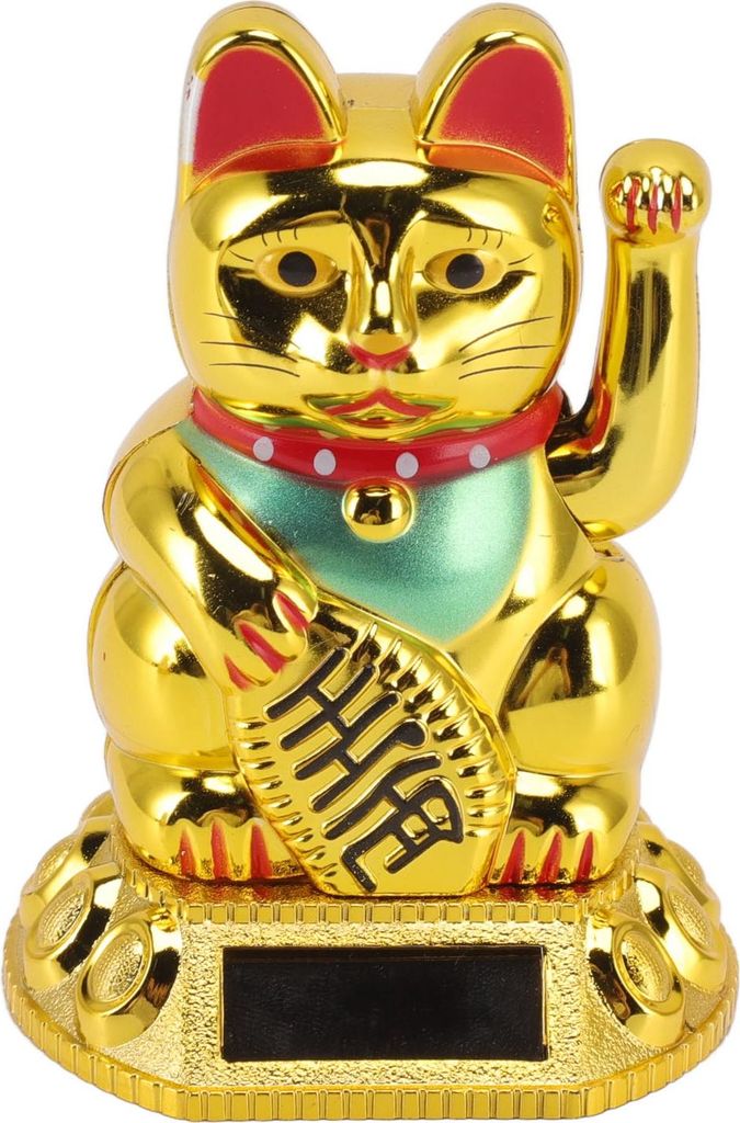 Chinesische Glückskatzen-Dekoration, winkender Arm, Solarleuchte, Induktionsstatue, Figur für Zuhause und Auto, Gold