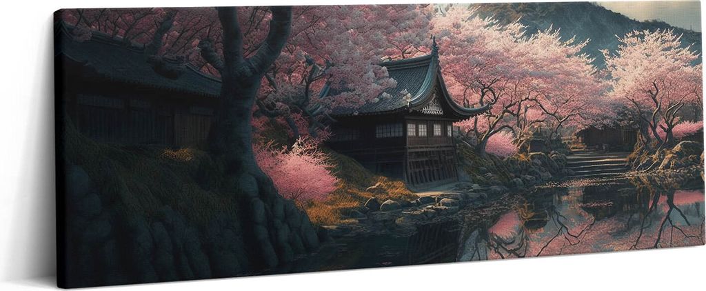 Schöne asiatische Kirschblüte – Leinwandbild Wandbild – 125x50 cm – Leinwandbilder – Wandbilder – Schlafzimmer – Flur