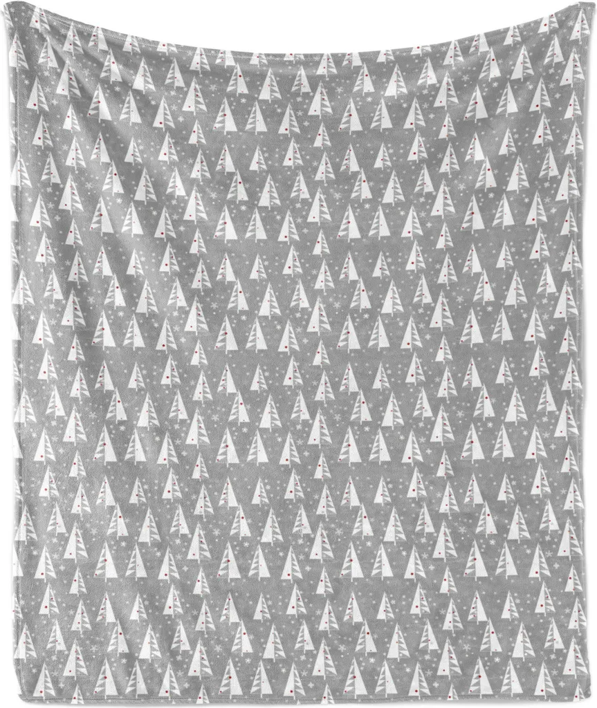 ABAKUHAUS Coperta natalizia in morbido pile di flanella, sagome di alberi su sfondo con fiocchi di neve, 175 x 230 cm, tortora chiaro e vermiglio