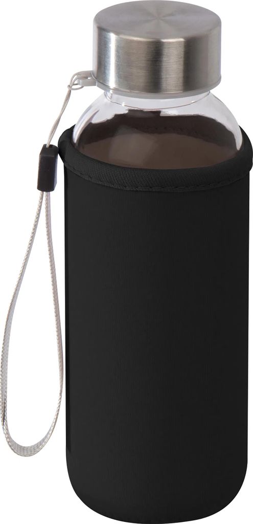 Glas Trinkflasche mit schwarzen Neoprenüberzug / 300ml / Produktbild 