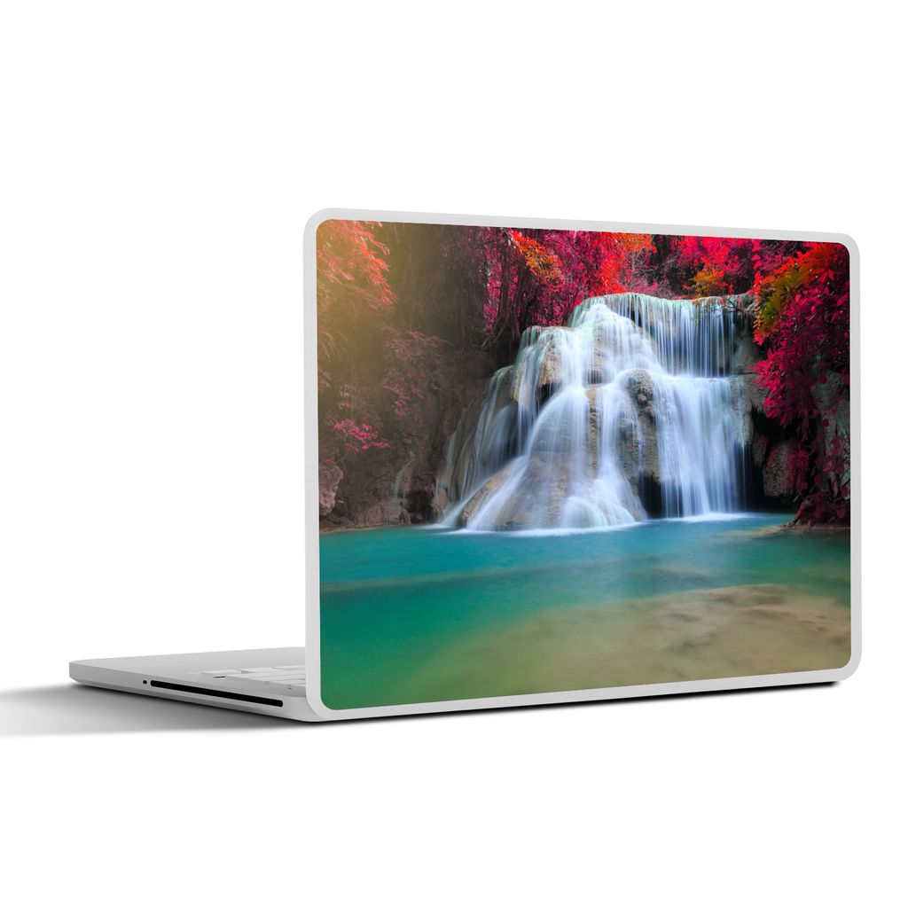 MuchoWow Laptop Aufkleber Sticker Cover Wasserfall - Bäume - Rot - Landschaft - Natur 30x21 cm - Sticker für Laptop - Selbstklebend