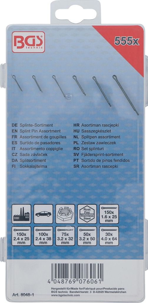 BGS 8048 Splinte-Sortiment – 555-teilig, Mit Gera Produktbild-Vorschau 1