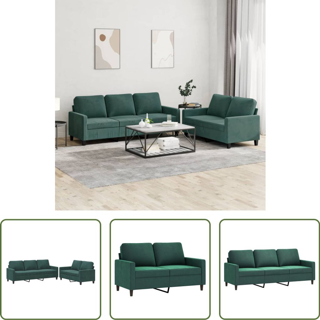 The Living Store 2-tlg. Sofagarnitur mit Kissen Dunkelgrün Samt