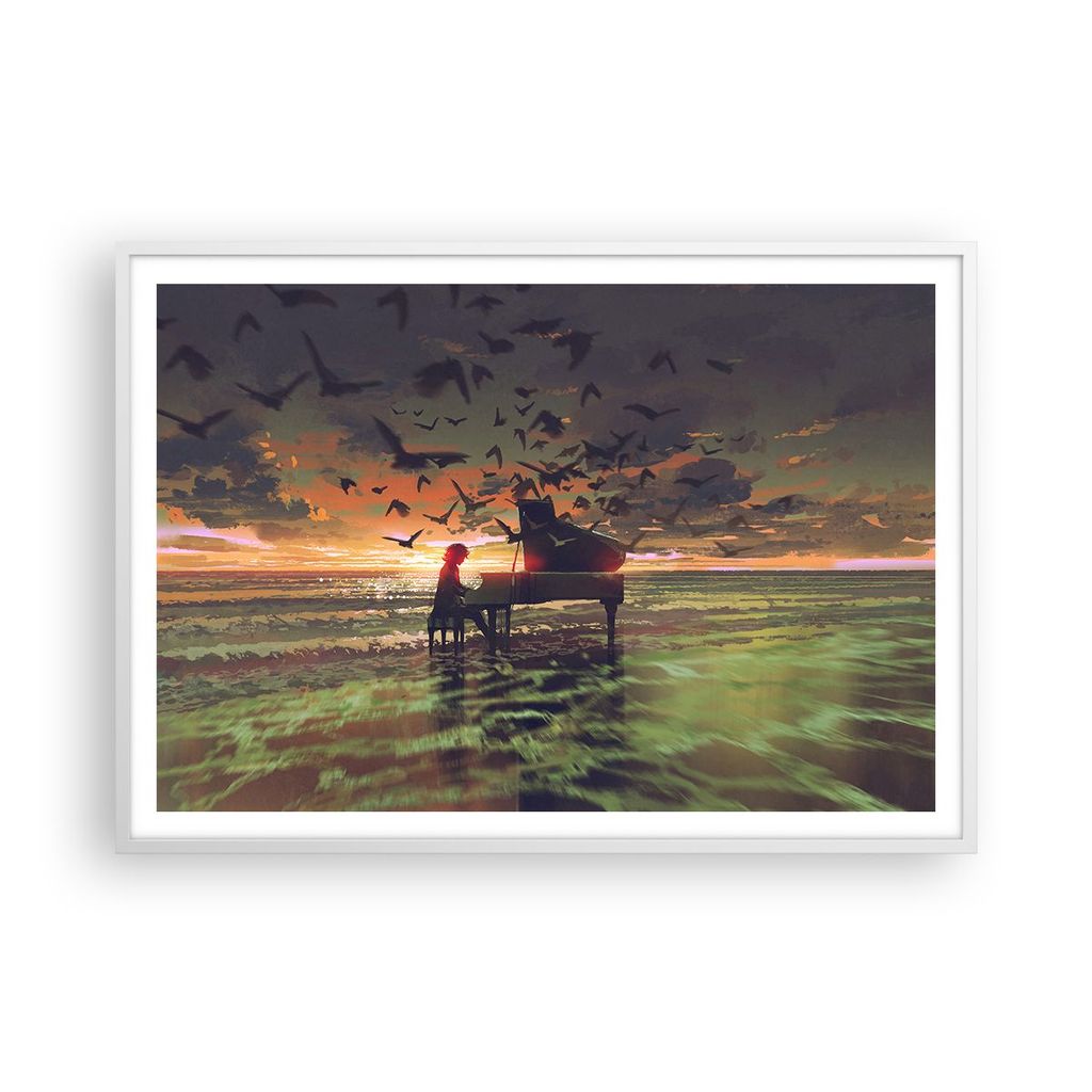 Gerahmtes Poster - Weißer Rahmen - Klaviermusik - 100x70 cm - Wand Bild - Wanddeko - Wandbilder - Kunstposter - Wandposter - Bilderrahmen - Bilder...