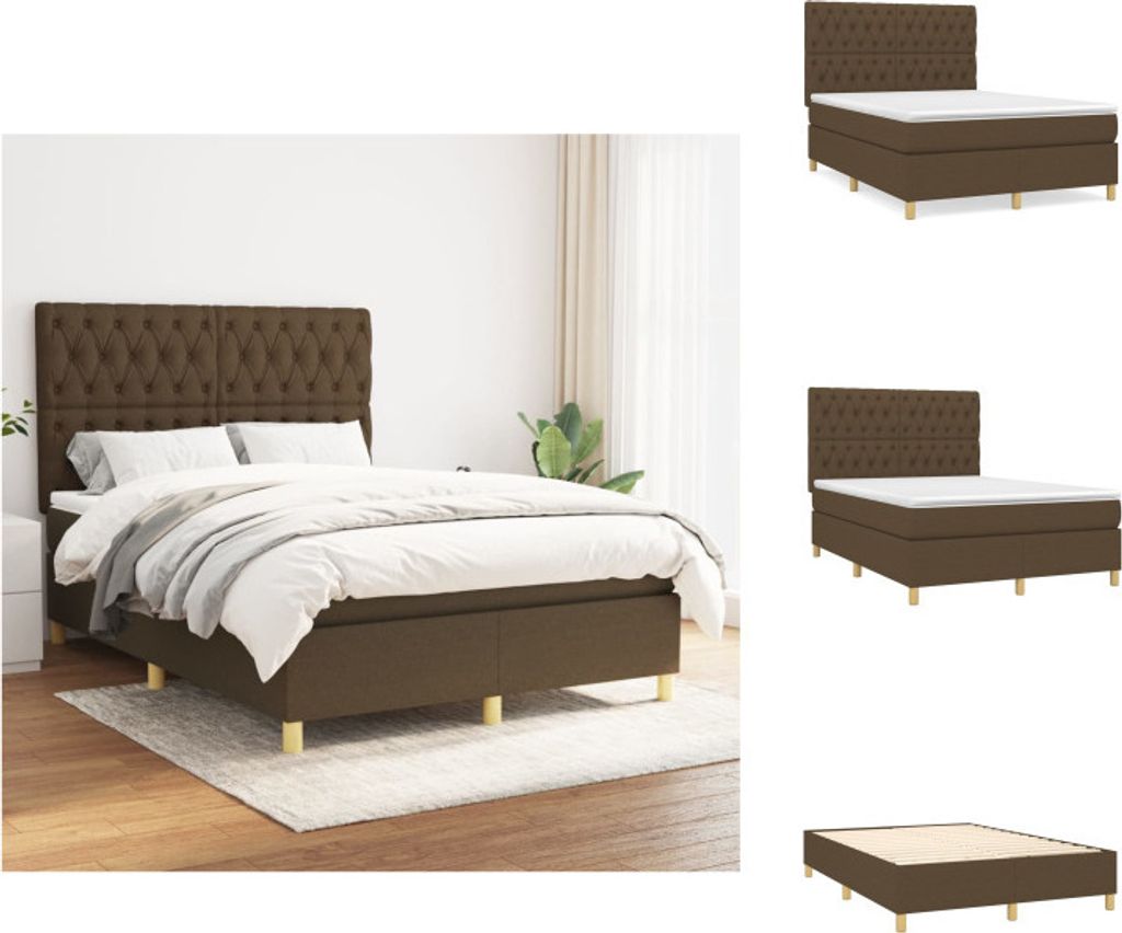 vidaXL Boxspringbett mit Matratze Dunkelbraun 140x190 cm Stoff - Betten & Bettgestelle