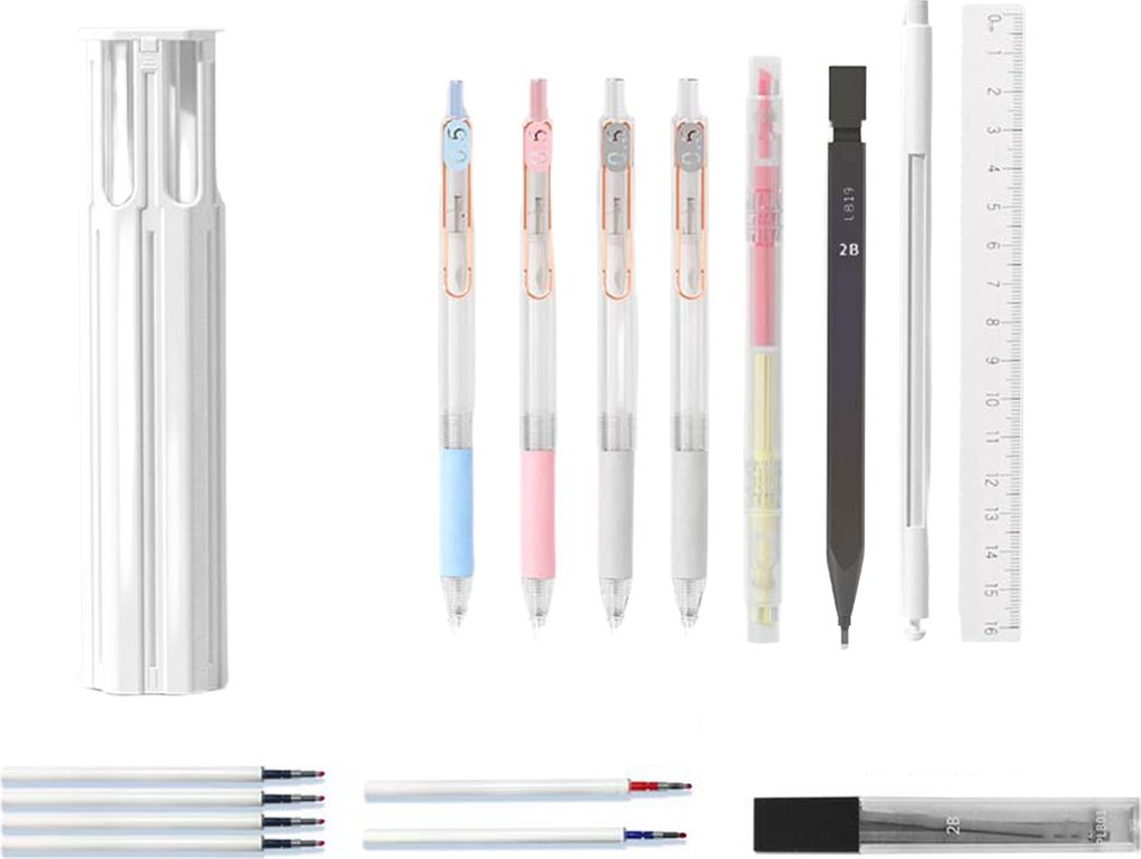 Stifteetui, sechseckig, tragbar, für Bleistifte und Gelstifte, Box mit leicht zugänglichem Deckel, Kartenfächer, unabhängiger Stifthalter, Schu...