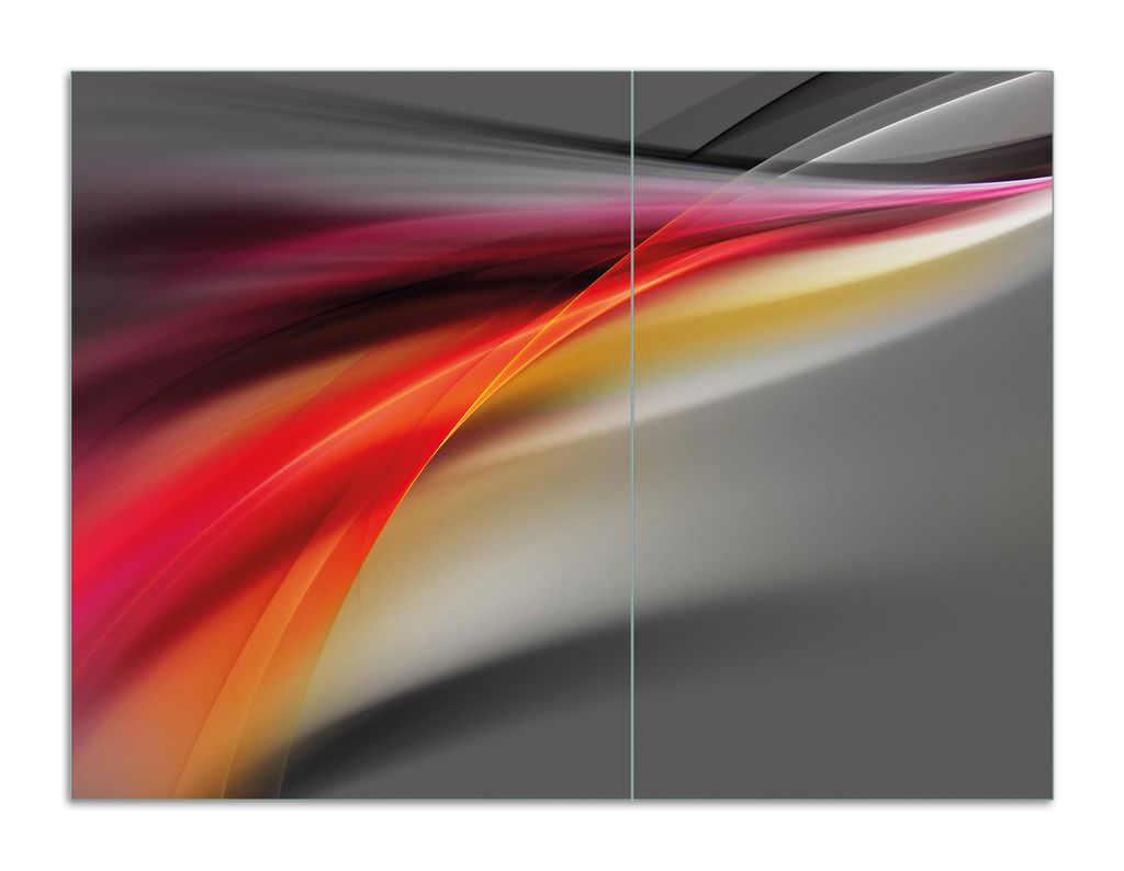 Wallario Herdabdeckplatte aus Glas, Größe 70 x 52 cm 2-teilig, Motiv Schwarz rot pink - Abstraktes Design