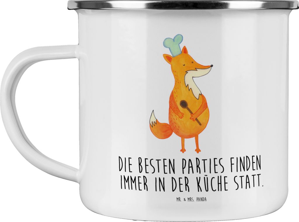 Mr. & Mrs. Panda Teetasse Fuchs Koch - Weiß - Geschenk, Pott, Chefkoch, Teebecher, Spruch Lustig, Emaille Tasse, Motivtasse, Bäcker, Hungrig, Geb...