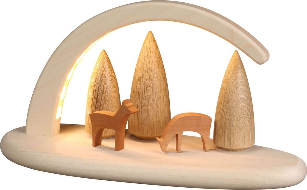 LED Holz Lichterbogen 24x13cm mit USB OHNE Netzstecker, Ausführung:natur Motiv Waldszene Exclusiv