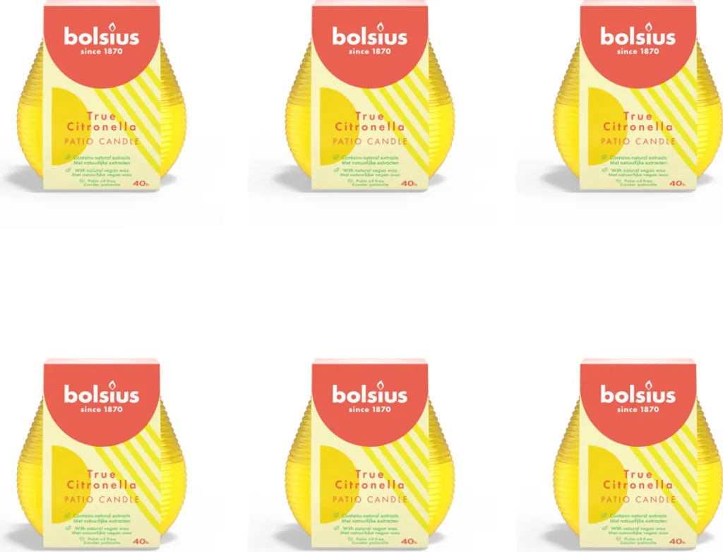 Bolsius Candele Citronella Giallo Set 6pz Cera Vegana Outdoor