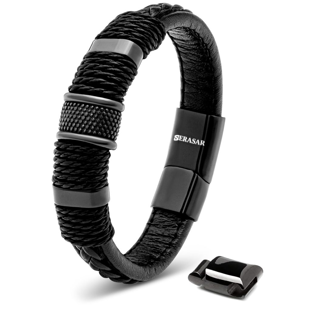 SERASAR | Pánsky Kožený Náramok [Ring] z Stainless Steel | Obrázok produktu 