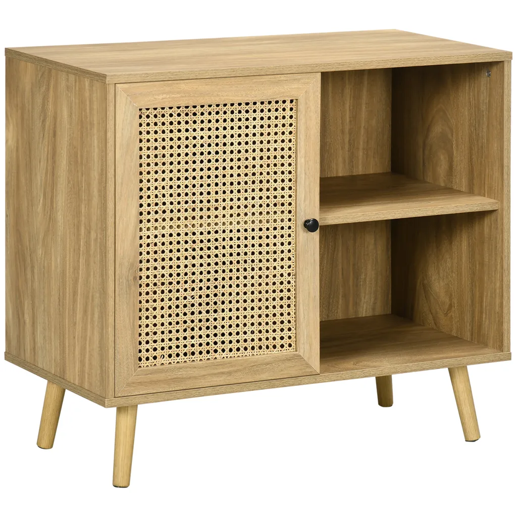 Buffet effet bois et cannage 1 porte 80 cm de large pour salon chic