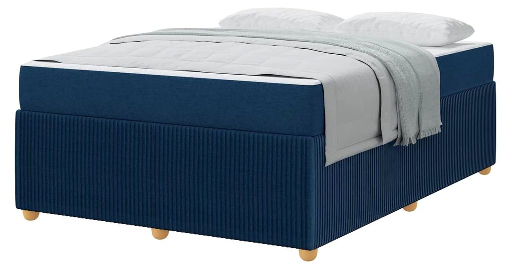 Bettgestell mit Matratze Blau 160 x 200 cm Stoff, modernes rechteckiges Bett, robuste Boxfederung, minimalistischer Rahmen