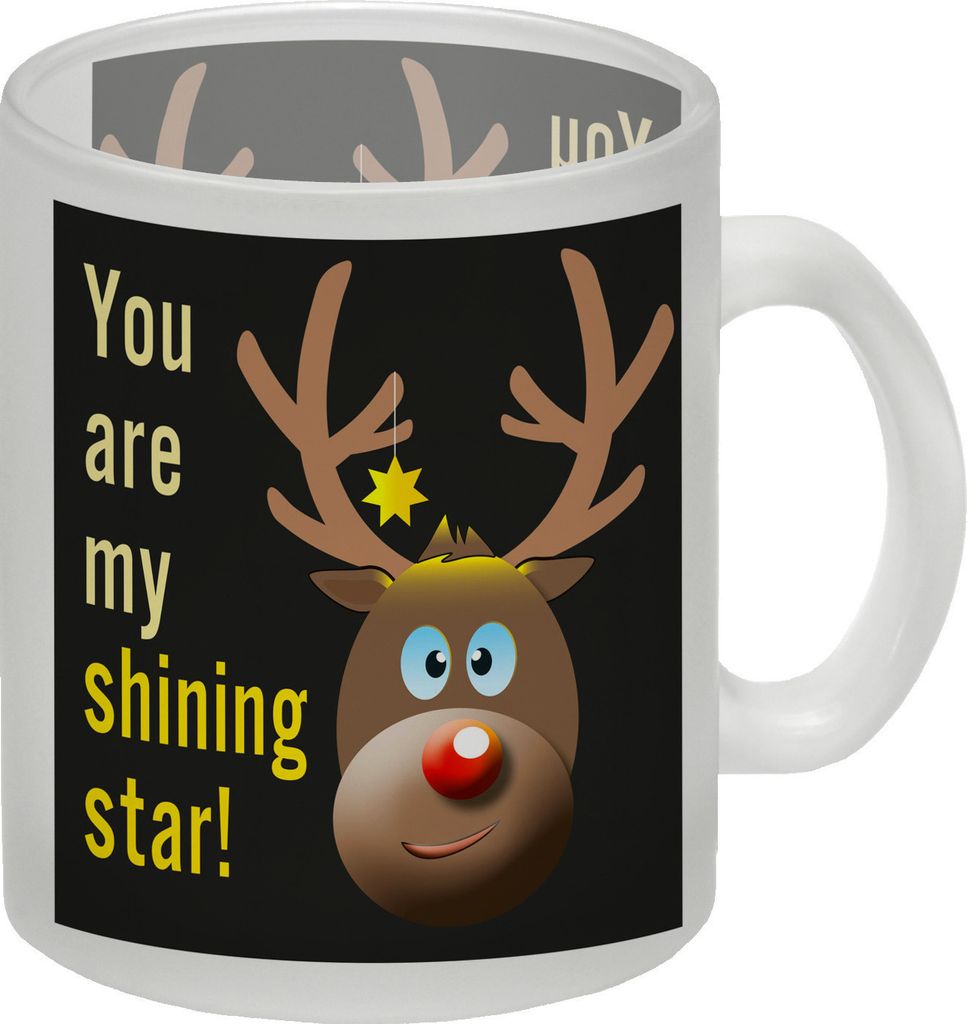 Weihnachten Glas Tasse mit Rentier Motiv in Schwarz