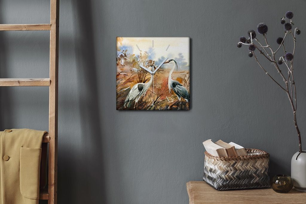 Coloray Hodiny Unikátní 30x30 cm Tiché hodiny Pro obývací pokoj a kuchyň Nástěnné hodiny Plátno Bílé ručičky hodin - Okrasné ptáky