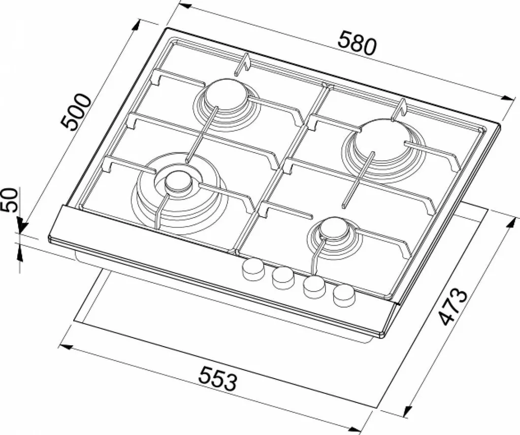 Elleci Style 60 G68 Blanc Table de Cuisson Gaz 4 Brûleurs 58 cm