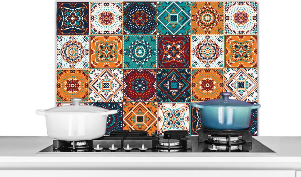 KitchenYeah Spritzschutz Küche - Küchenrückwand - Wandschutz für Herd und Spüle - Retro - Blatt - Design - Orange - Braun 90x60 - Alu-Dibon...