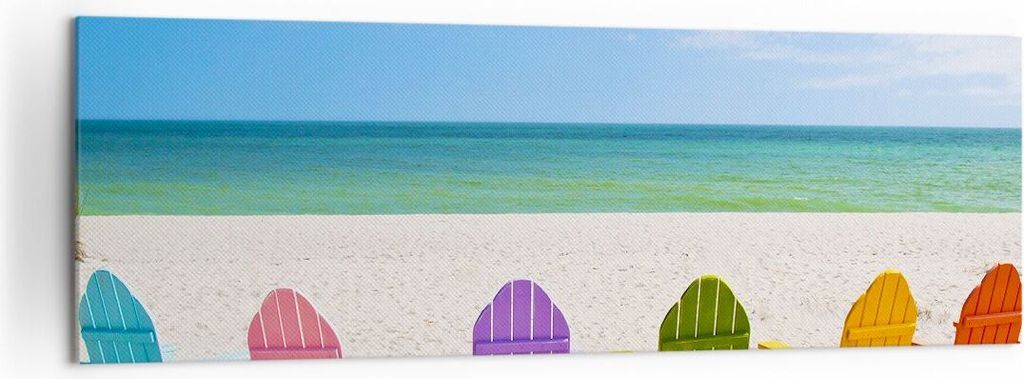 Bild auf Leinwand - Leinwandbild - Sunbed ufer florida Sommer - 160x50cm - Wand Bild - Wanddeko - Leinwanddruck - Bilder - Kunstdruck - Wanddekorat...