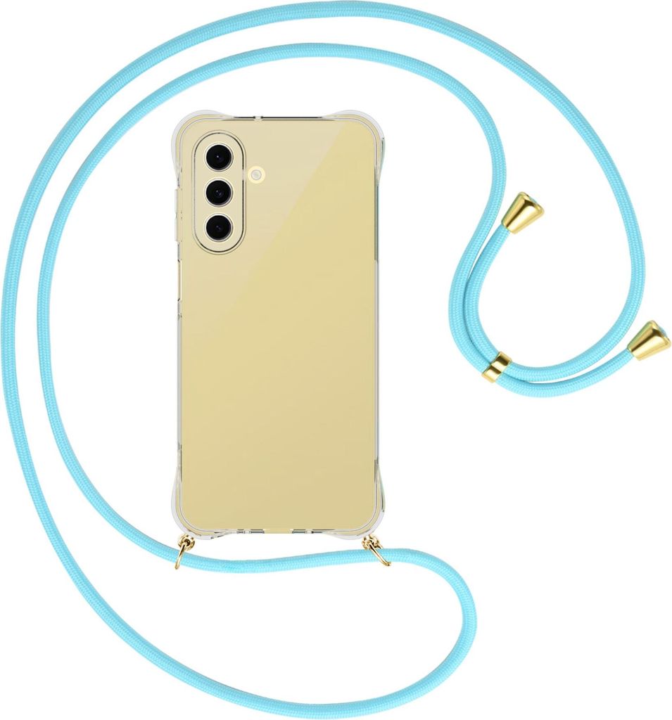 Handykette Backcover-Schutzhülle mit Band (Metall goldfarben) für Samsung Galaxy A26 5G - himmelblau