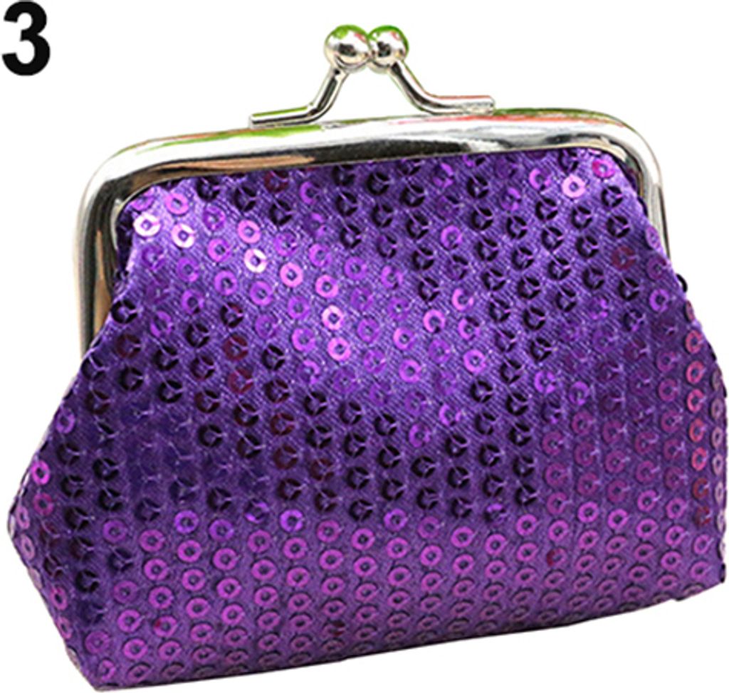 Mode Damen Pailletten Schnalle Mini Geldbörse Clutch Handliche Geldbörse Tasche Rose-Rot