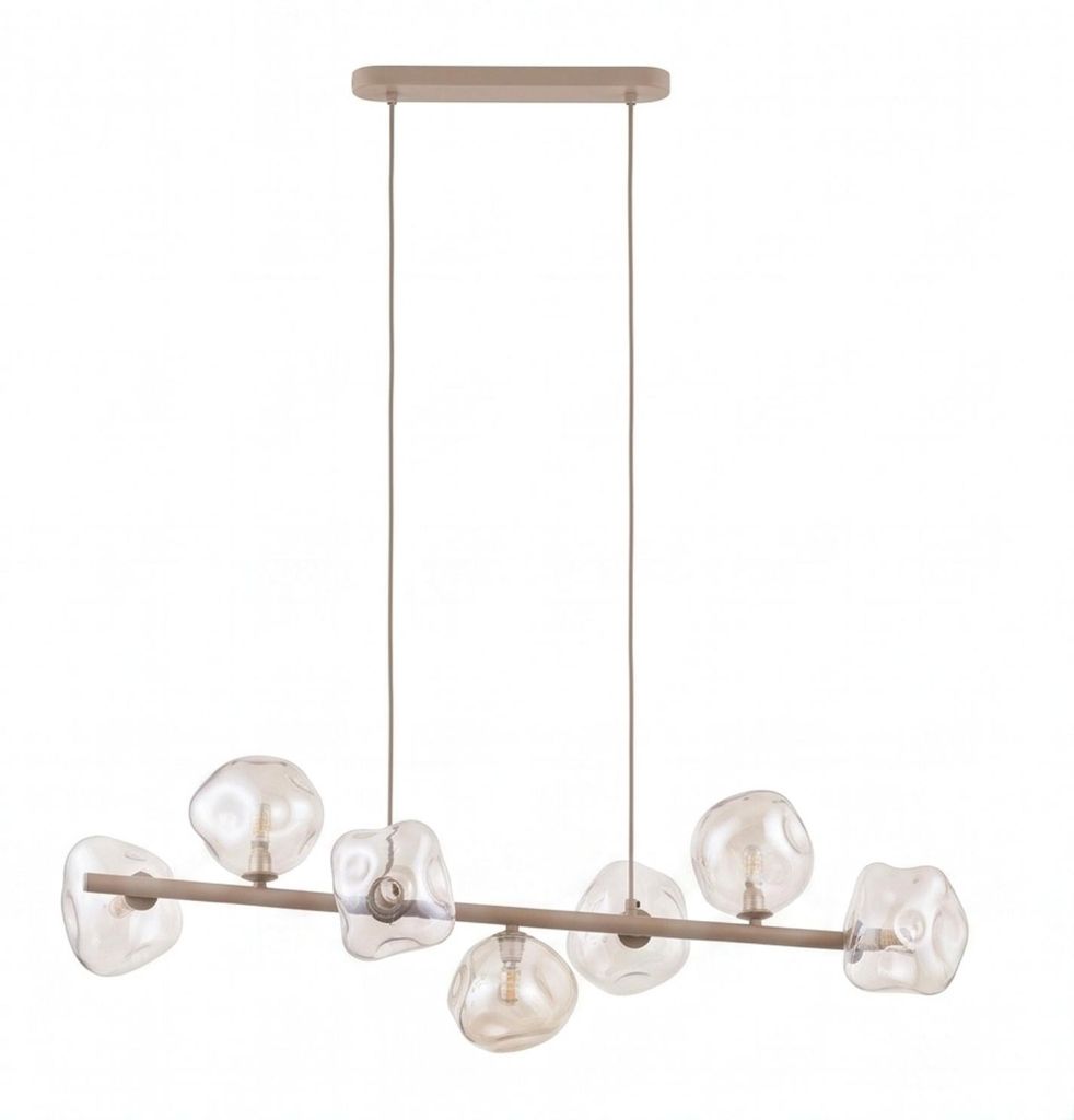 Hängeleuchte Metall Rauchglas H: max. 156 cm Beige Cognac Produktbild  KI-generiertes Bild