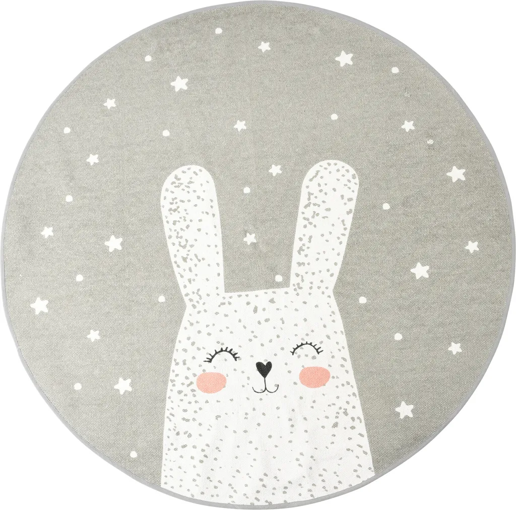 Tapis Bunny gris 120cm antidérapant - Tapis enfant lavable et robuste