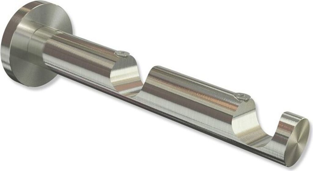 Interdeco Träger, Halterung mit 7,5 / 14,5 cm Abstand, Auflageträger für Gardinenstangen 20 mm Ø, 2-läufig, Edelstahl-Optik, Modell Platon