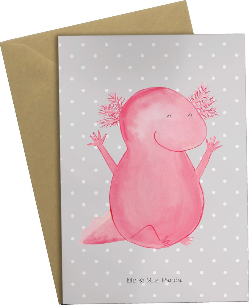 Mr. & Mrs. Panda babykarte Axolotl Hurra - Grau Pastell - Geschenk, Motivation, Spaß, einladungskarten, Axolot, osterkarten, Grußkarte, hochzeits...