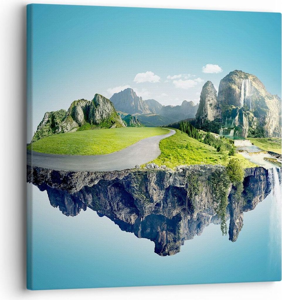 Bild auf Leinwand - Leinwandbild - Levitation Berg Wasserfall Himmel - 30x30cm - Wand Bild - Wanddeko - Leinwanddruck - Bilder - Kunstdruck - Leinw...