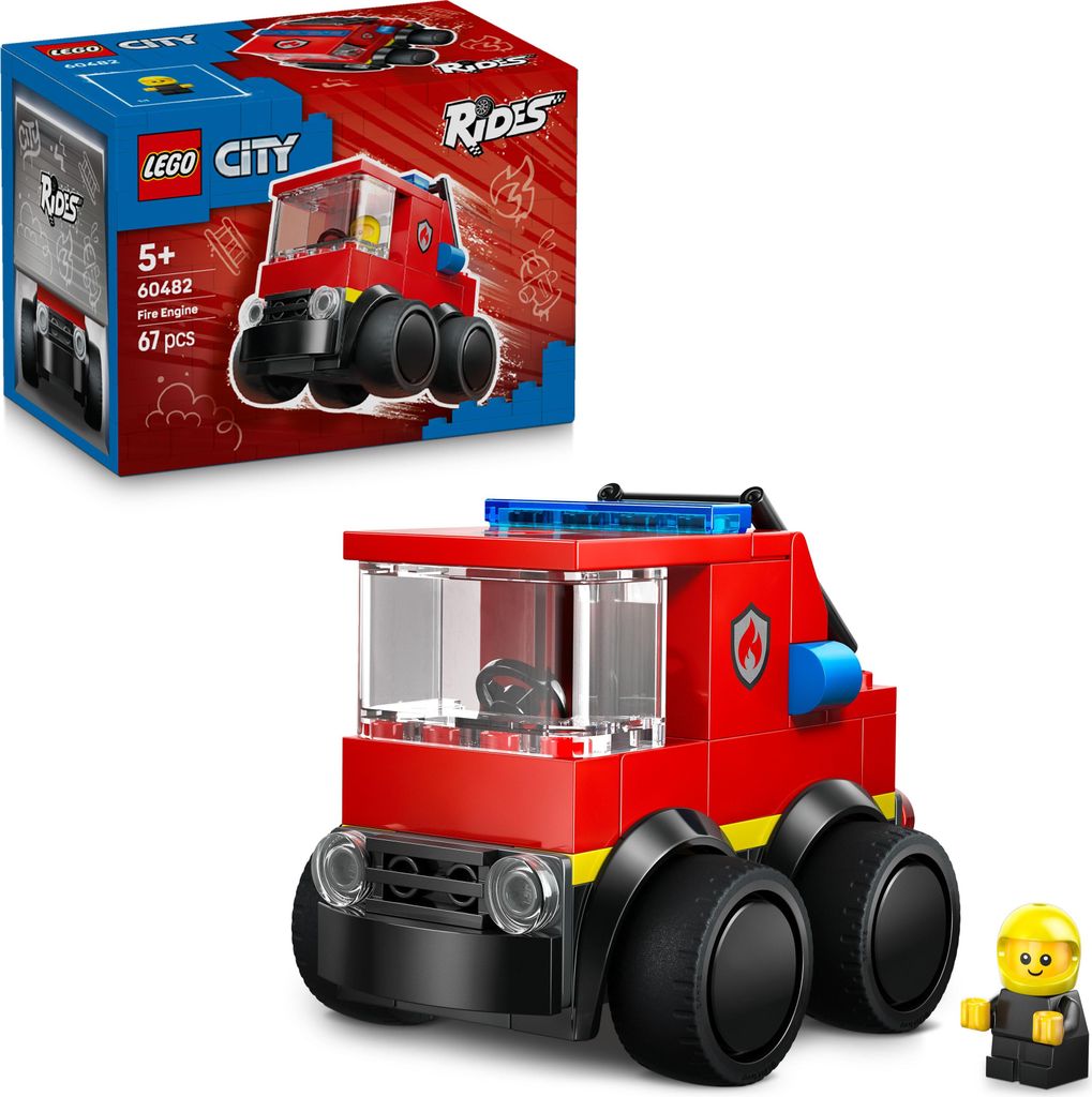 LEGO City Coole Flitzer – Löschauto - Spielzeug Feuerwehrwagen - Bauset für Fahrzeuge mit Junior Feuerwehrmann Minifigur - Mitgebsel für Party...