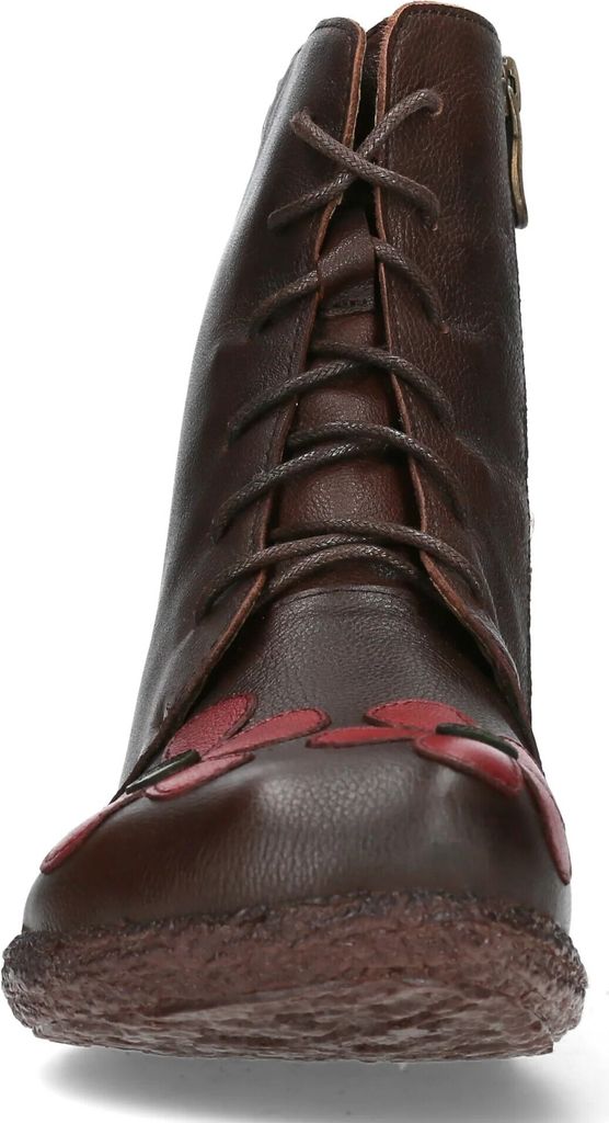 LAURA VITA Lederstiefelette schwarz mit rot-grüner Blumenapplikation, flach mit flexibler Laufsohle, Reißverschluss und Schnürung Größe 41 EU
