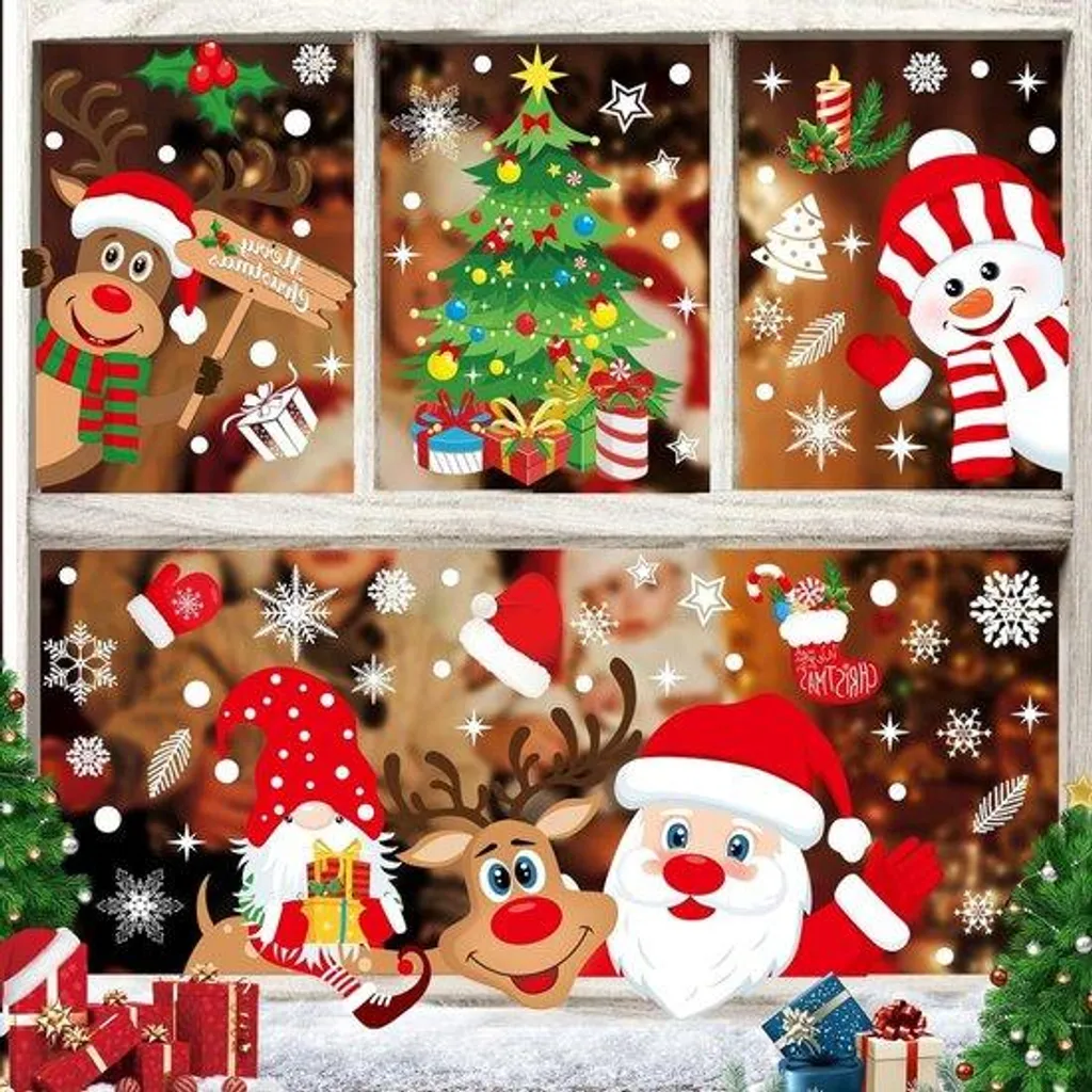 Stickers Noël sans Colle pour Vitre - 267 Décorations PVC Anti-Traces