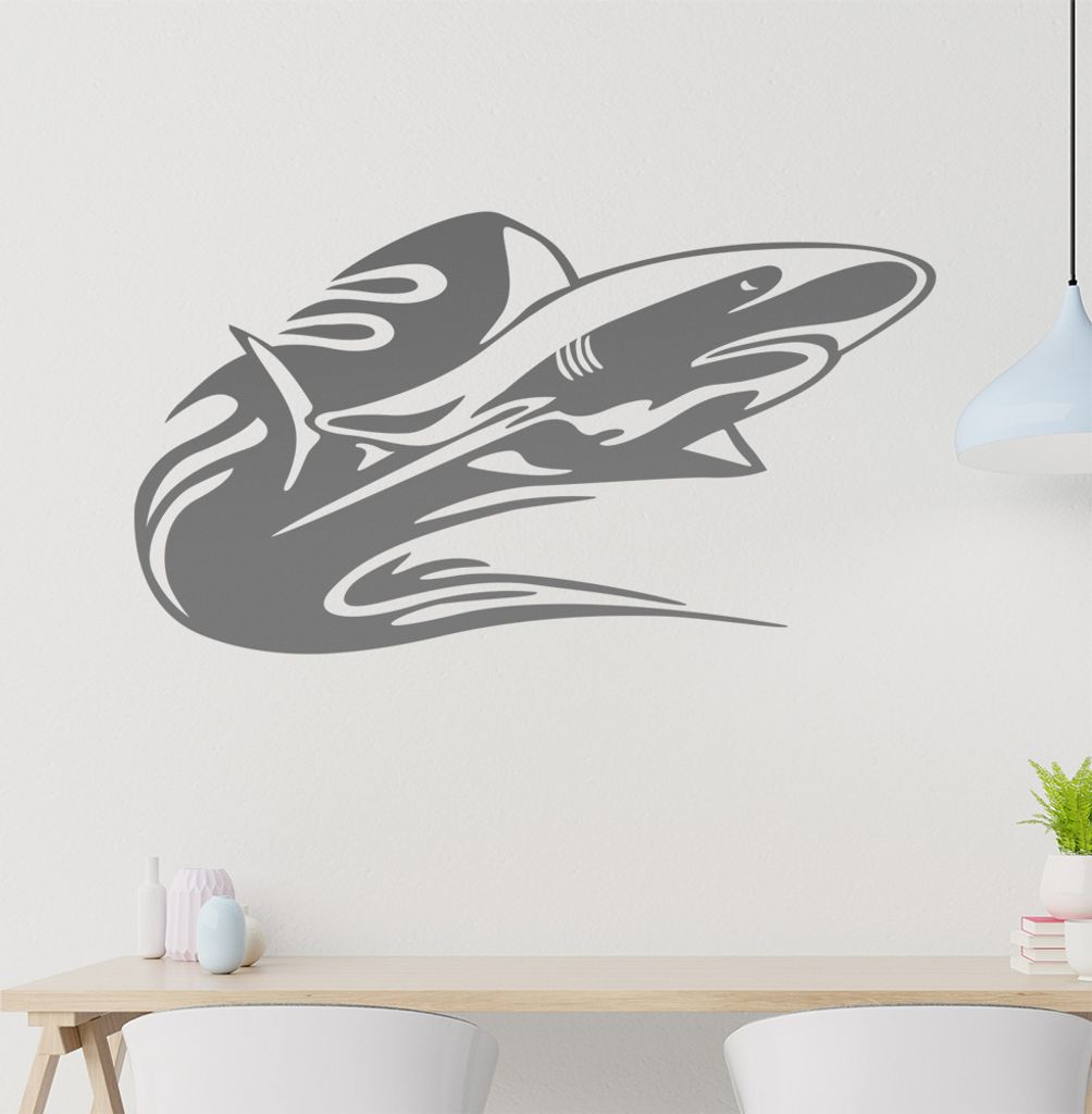 Tribal Hai Wandtattoo in 6 Größen - Wandaufkleber Wall Sticker - Dekoration, Küche, Wohnzimmer, Schlafzimmer, Badezimmer